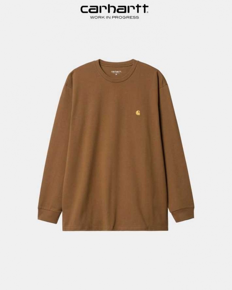 Marron Carhartt Wip Chase Long Sleeve T-Shirt - Danmark VLH-7119709