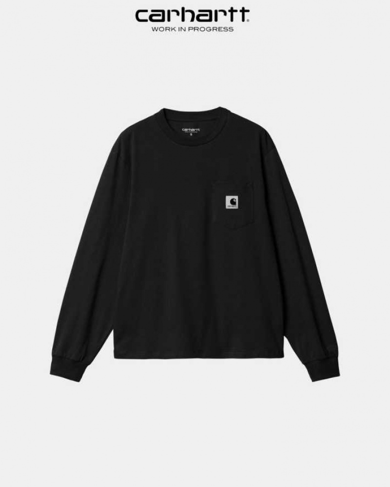 Noir Carhartt Wip Long Sleeve Pocket T-Shirt - Danmark TZM-1784519