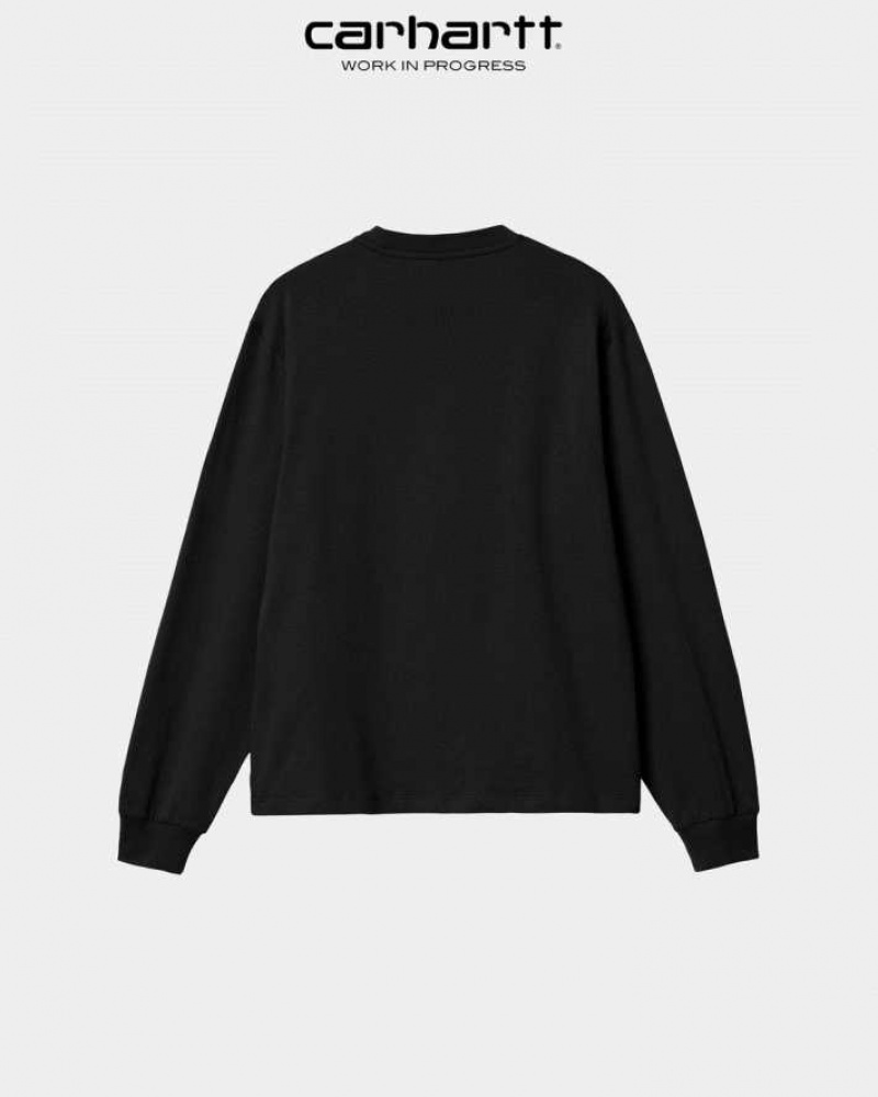 Noir Carhartt Wip Long Sleeve Pocket T-Shirt - Danmark TZM-1784519