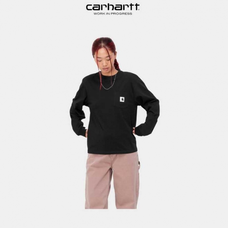 Noir Carhartt Wip Long Sleeve Pocket T-Shirt - Danmark TZM-1784519