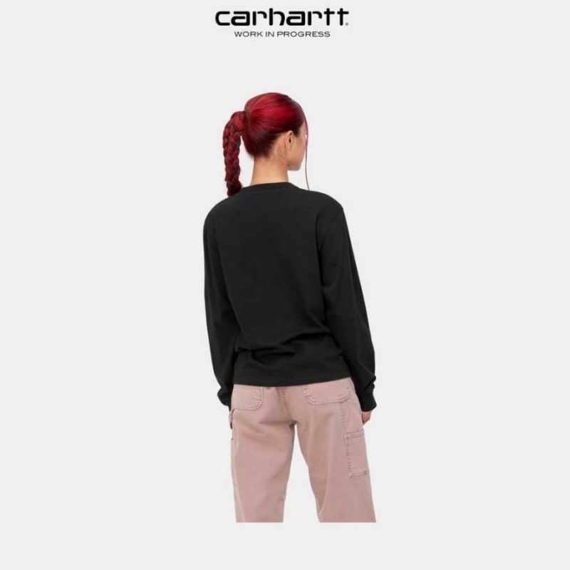 Noir Carhartt Wip Long Sleeve Pocket T-Shirt - Danmark TZM-1784519