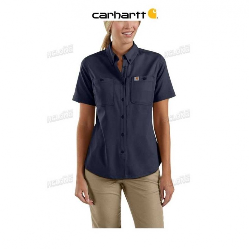 Bleu Marine Carhartt Rugged Professional Series Relaxed Fit Tela Corta Sleeve Travail Shirt Bleu - Danmark TQC-6064897