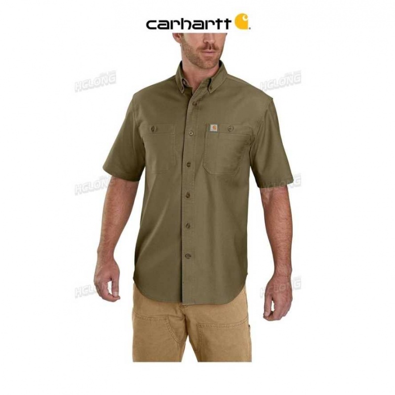 Vert Olive Carhartt Rugged Flex Relaxed Fit Midweight Tela Corta-Sleeve Shirt Vert - Danmark LOW-8011681