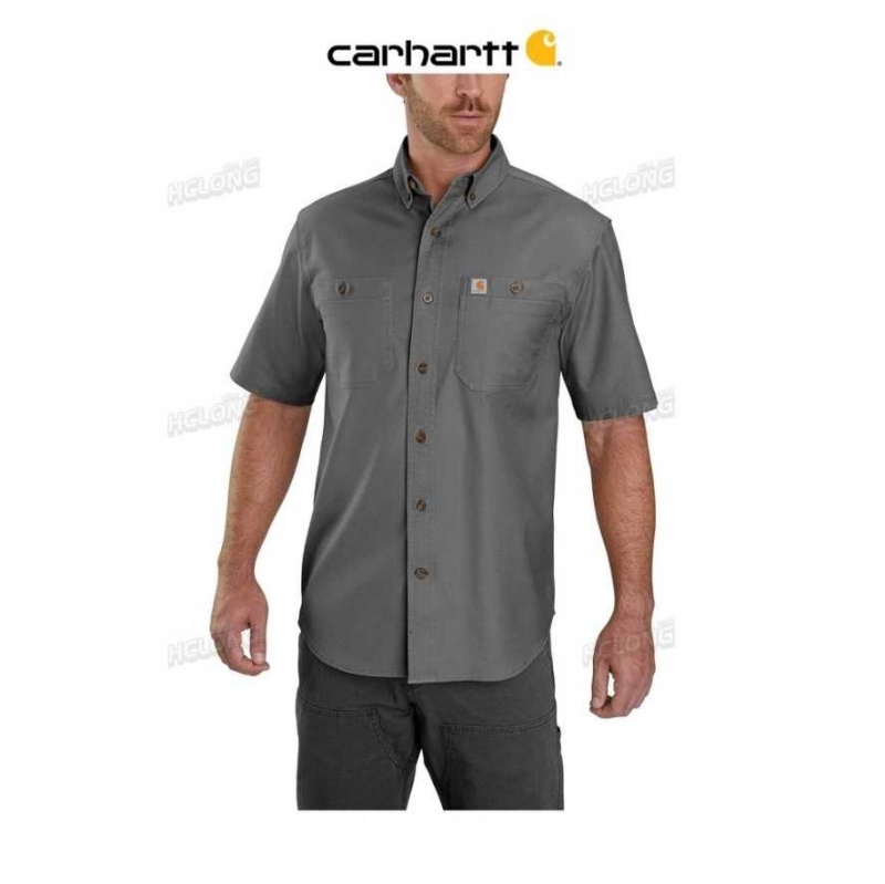 Gravel Carhartt Rugged Flex Relaxed Fit Midweight Tela Corta-Sleeve Shirt - Danmark WFA-9912504