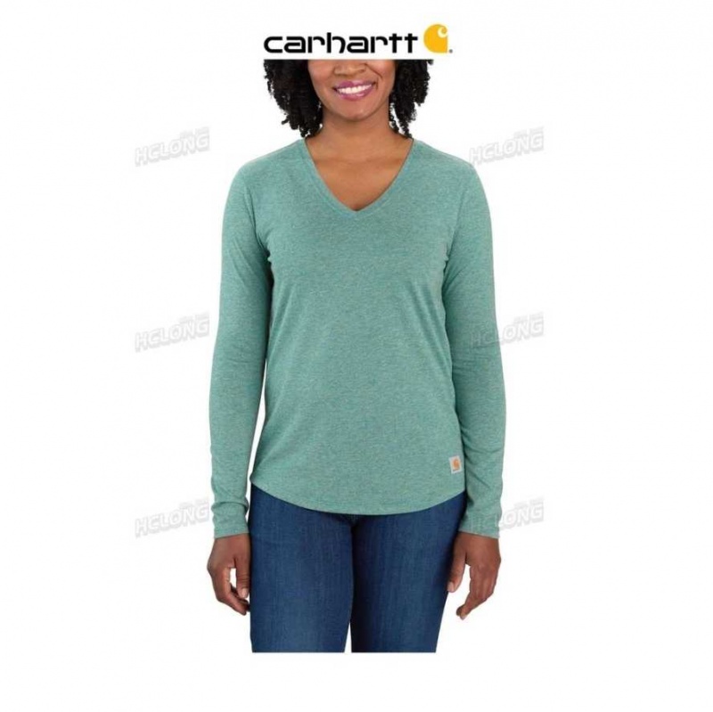 Vert Carhartt Relaxed Fit Midweight Long Sleeve V neck T-Shirt - Danmark ALR-2194050