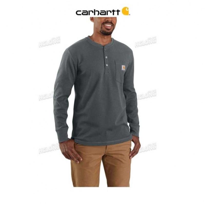 Elm Heather Carhartt Relaxed Fit Heavyweight Long-Sleeve Henley Pocket Thermal Shirt Elm - Danmark SPR-9925424