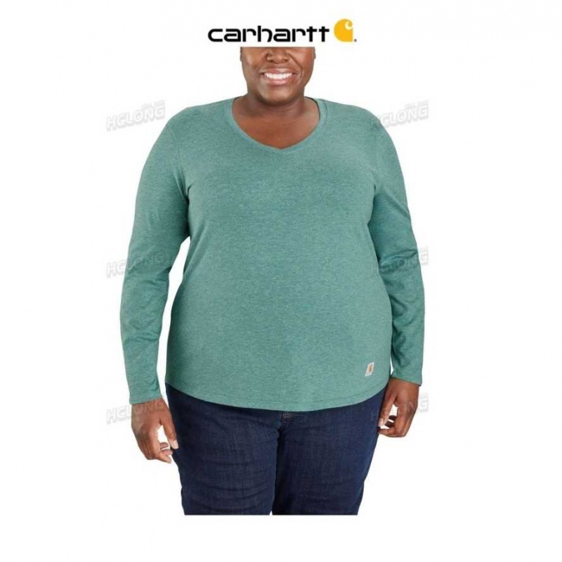 Vert Carhartt Relaxed Fit Midweight Long Sleeve V neck T-Shirt - Danmark ALR-2194050