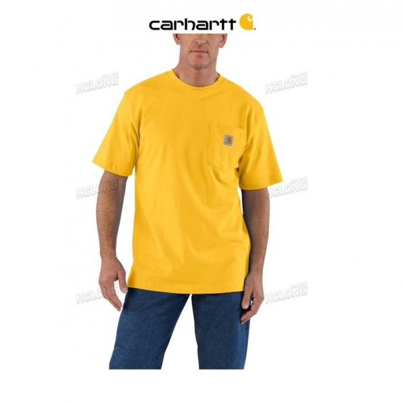 Jaune Carhartt Loose Fit Heavyweight Corta-Sleeve Pocket T-Shirt - Danmark SVR-2634901