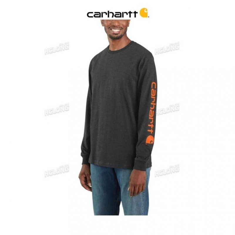 Carbon Heather Carhartt Loose Fit Heavyweight Long-Sleeve Logo Sleeve Graphique T-Shirt Carbon - Danmark RDQ-0056083