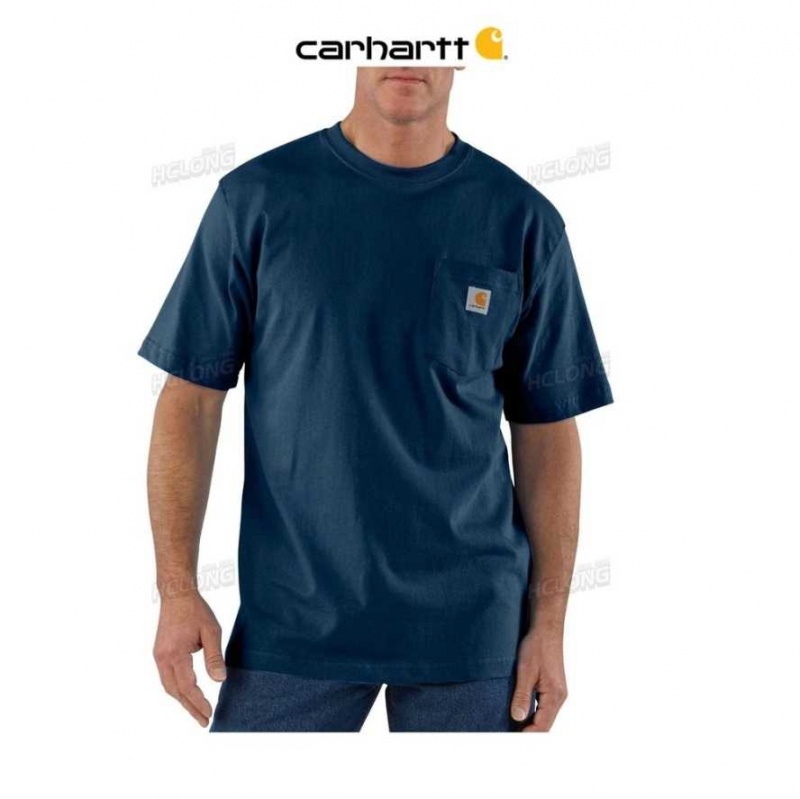 Bleu Marine Carhartt Loose Fit Heavyweight Corta-Sleeve Pocket T-Shirt Bleu - Danmark YTI-1047863