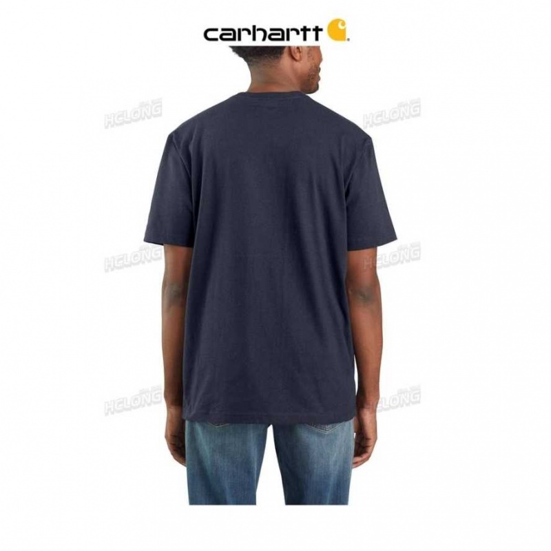 Bleu Marine Carhartt Loose Fit Heavyweight Corta-Sleeve Pocket T-Shirt Bleu - Danmark YTI-1047863