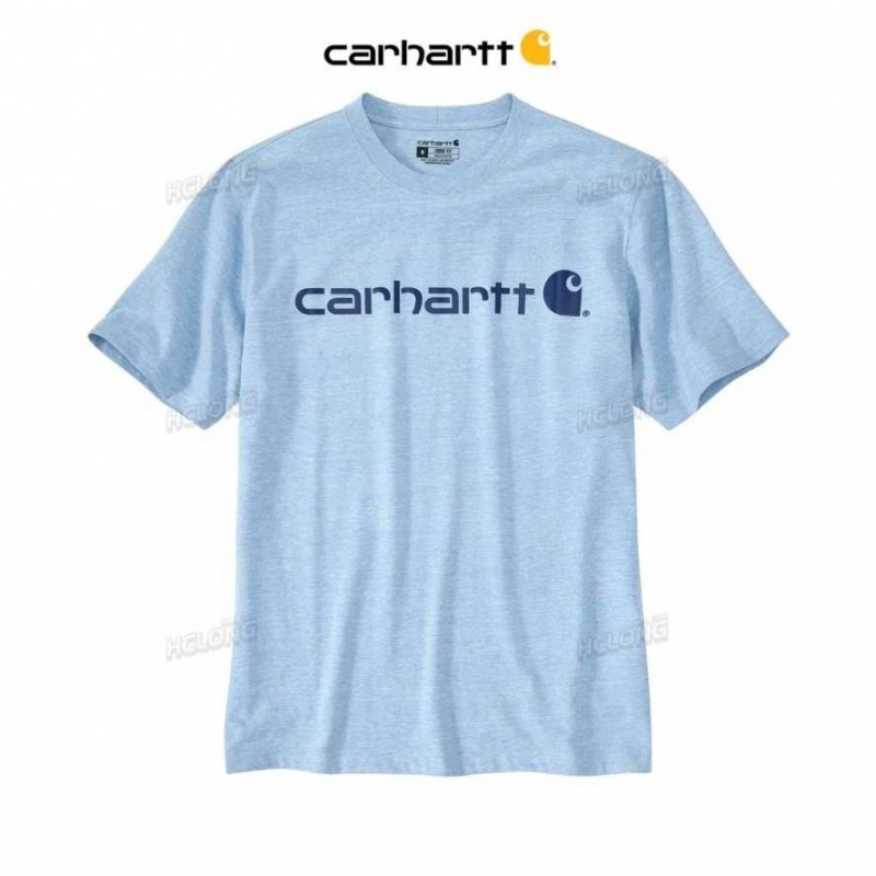 Bleu Carhartt Loose Fit Heavyweight Corta-Sleeve Logo Graphique T-Shirt - Danmark BGY-5235610