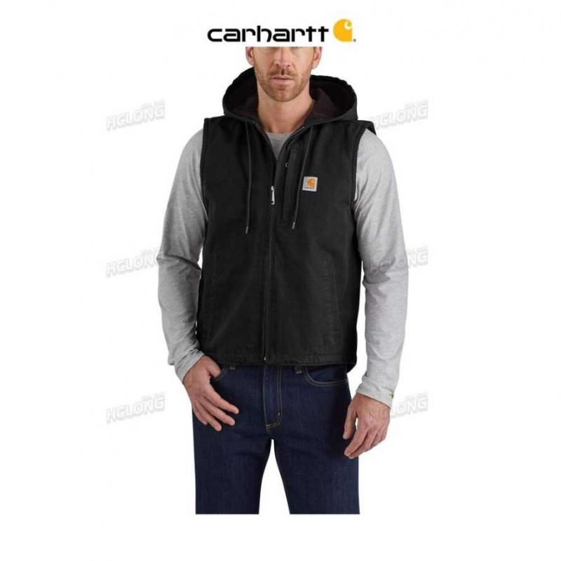 Noir Carhartt Relaxed Fit Washed Duck Fleece-Doublée Encapuchonné Vest - Danmark JJT-9174639