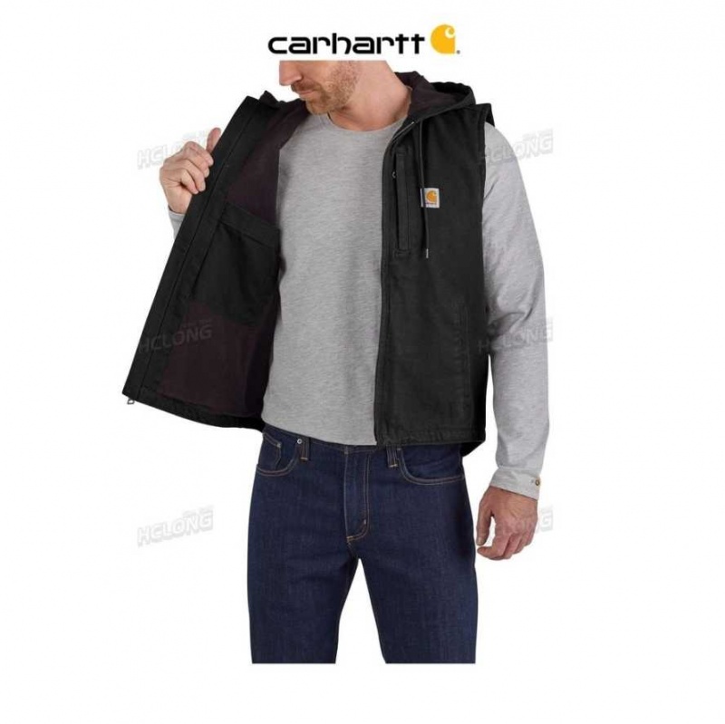 Noir Carhartt Relaxed Fit Washed Duck Fleece-Doublée Encapuchonné Vest - Danmark JJT-9174639