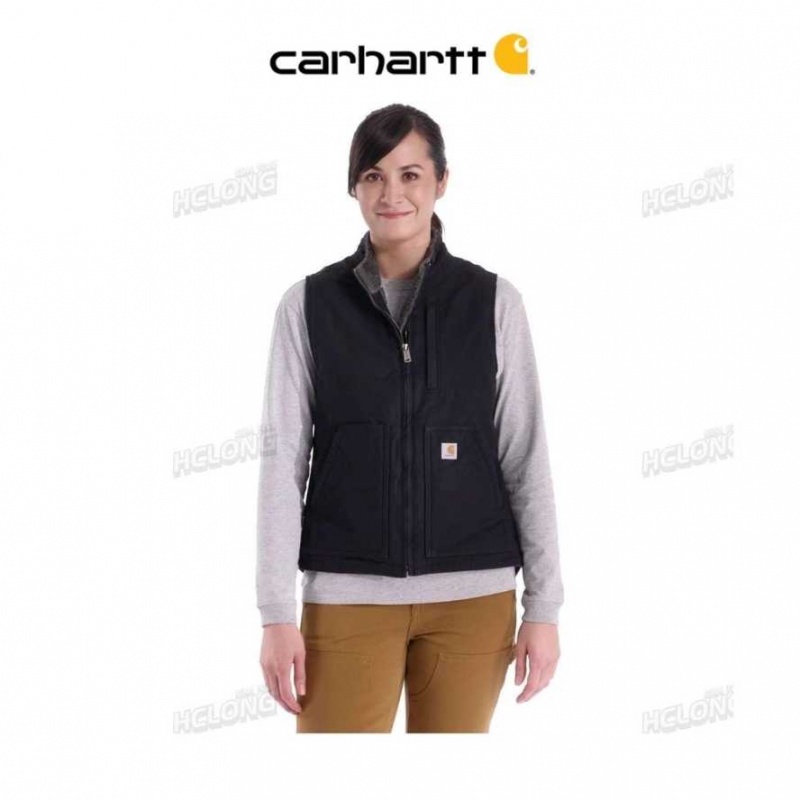 Marron Carhartt Relaxed Fit Washed Duck Sherpa Doublée Mock Neck Vest - Danmark CZK-7051827