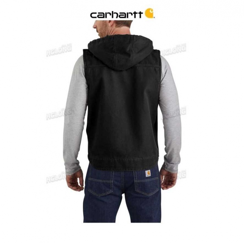 Noir Carhartt Relaxed Fit Washed Duck Fleece-Doublée Encapuchonné Vest - Danmark JJT-9174639