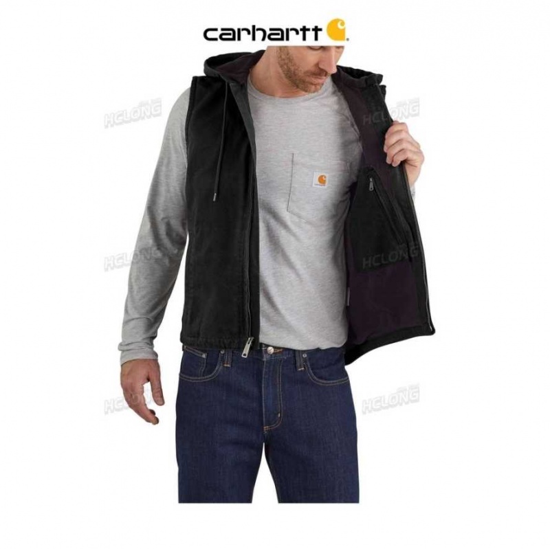 Noir Carhartt Relaxed Fit Washed Duck Fleece-Doublée Encapuchonné Vest - Danmark JJT-9174639