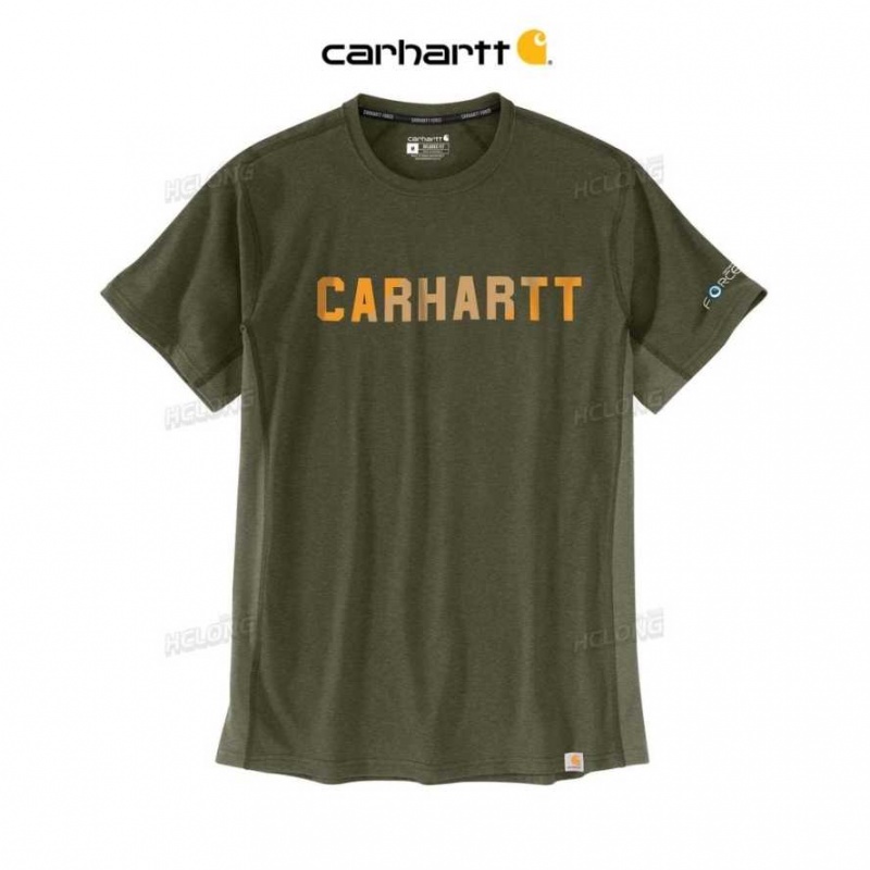 Basil Heather Carhartt Force Relaxed Fit Midweight Corta-Sleeve Block Logo Graphique T-Shirt Basil - Danmark JWW-2529831