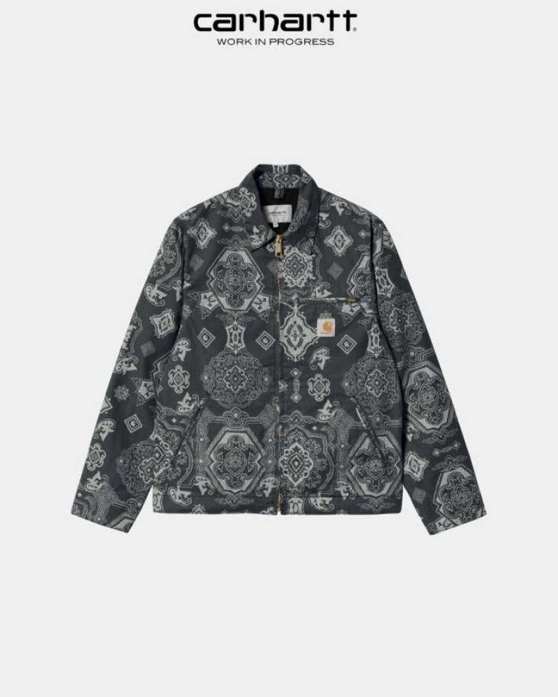 Noir Carhartt Wip Detroit Verse Print Jacket - Danmark INQ-8584950