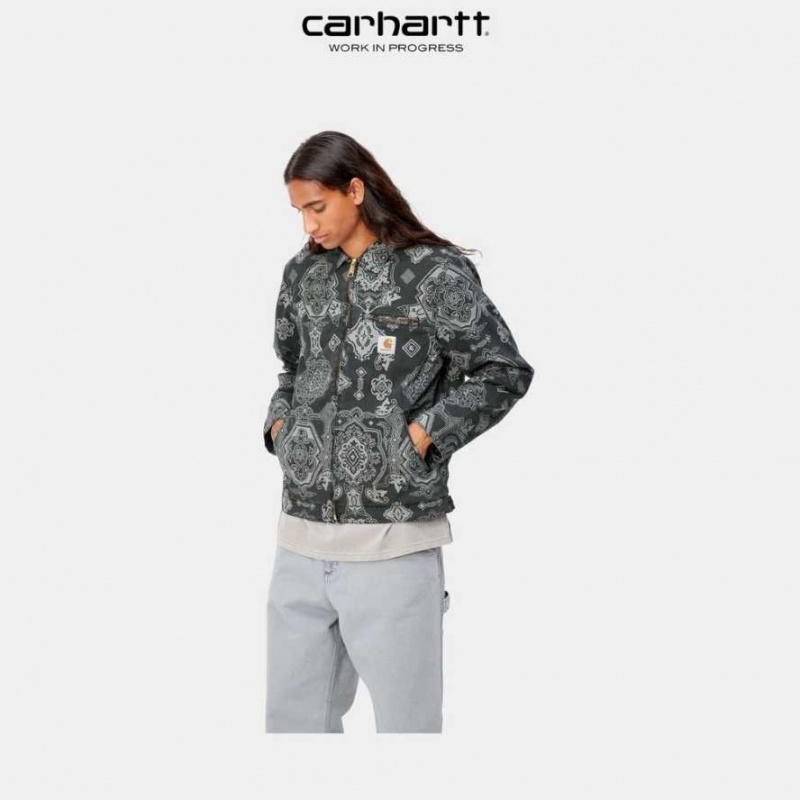 Noir Carhartt Wip Detroit Verse Print Jacket - Danmark INQ-8584950