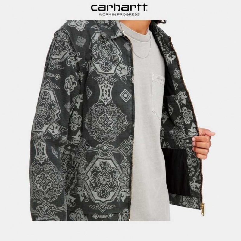 Noir Carhartt Wip Detroit Verse Print Jacket - Danmark INQ-8584950