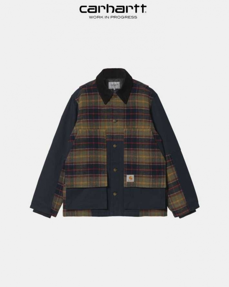 Bleu Marine Foncé Carhartt Wip Highland Barron Check Jacket Bleu Marine - Danmark WPG-1241689