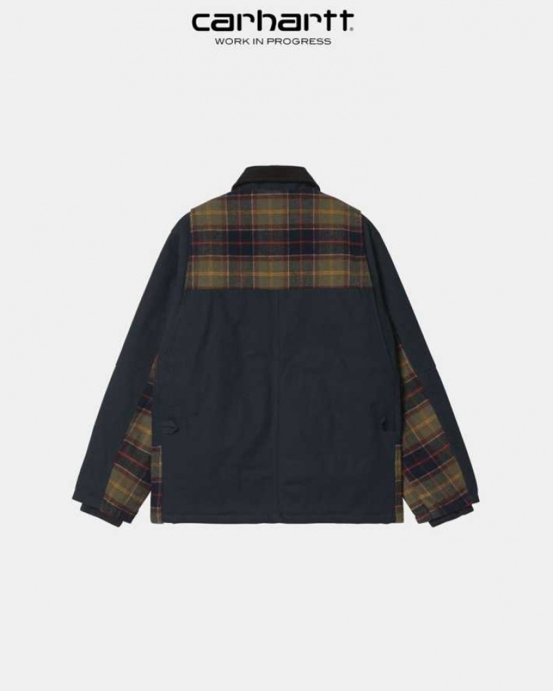 Bleu Marine Foncé Carhartt Wip Highland Barron Check Jacket Bleu Marine - Danmark WPG-1241689