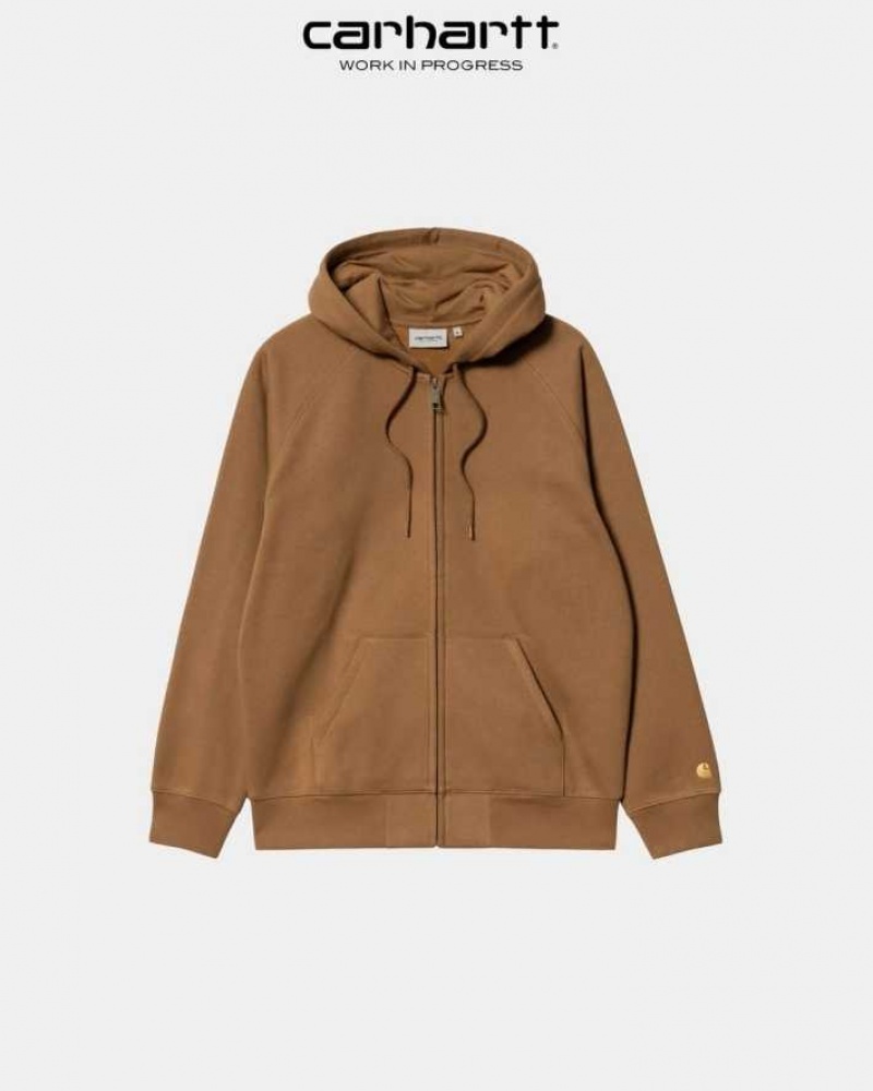 Marron Carhartt Wip Encapuchonné Chase Jacket - Danmark FLC-2365109