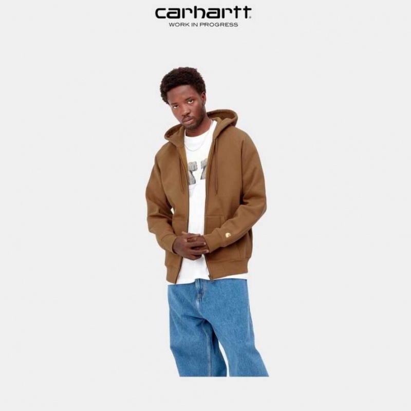 Marron Carhartt Wip Encapuchonné Chase Jacket - Danmark FLC-2365109