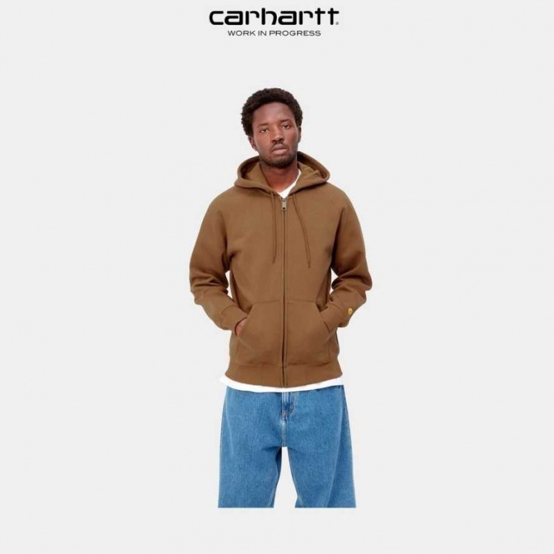 Marron Carhartt Wip Encapuchonné Chase Jacket - Danmark FLC-2365109