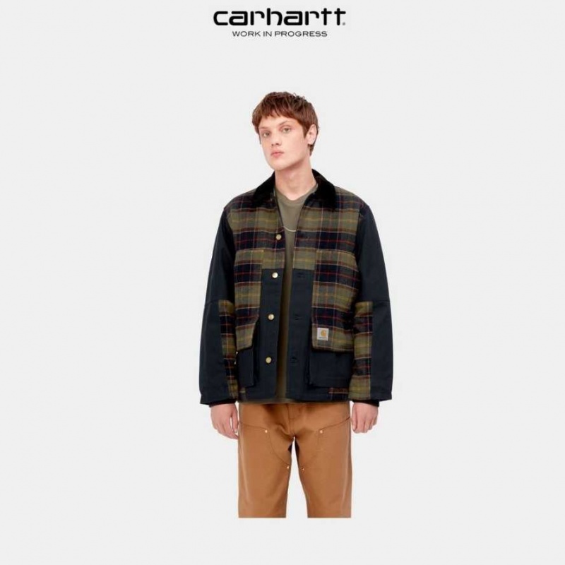 Bleu Marine Foncé Carhartt Wip Highland Barron Check Jacket Bleu Marine - Danmark WPG-1241689