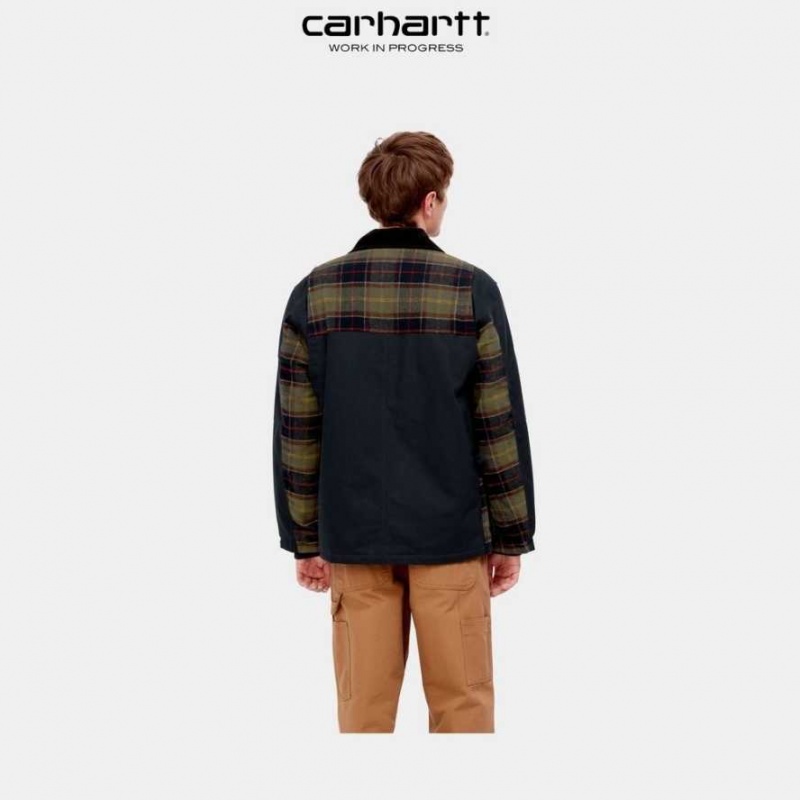 Bleu Marine Foncé Carhartt Wip Highland Barron Check Jacket Bleu Marine - Danmark WPG-1241689