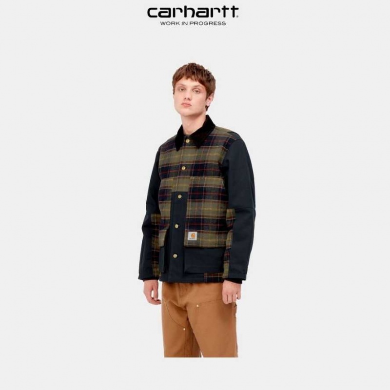 Bleu Marine Foncé Carhartt Wip Highland Barron Check Jacket Bleu Marine - Danmark WPG-1241689