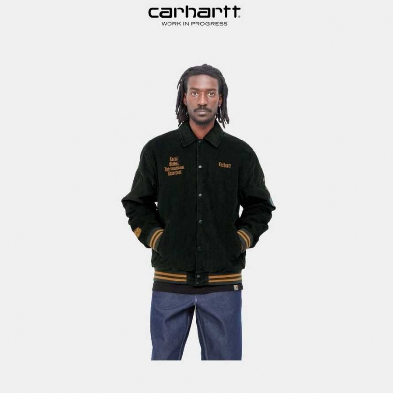 Noir Carhartt Wip Letterman Jacket - Danmark DEW-1484876