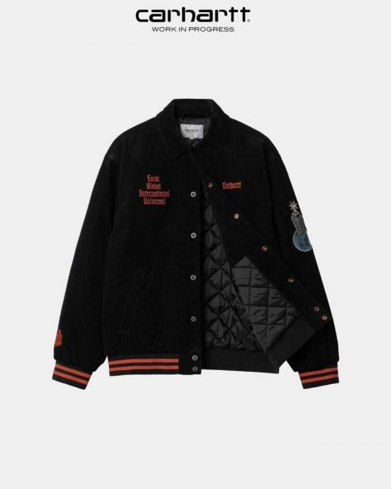 Noir Carhartt Wip Letterman Jacket - Danmark TDF-8002891