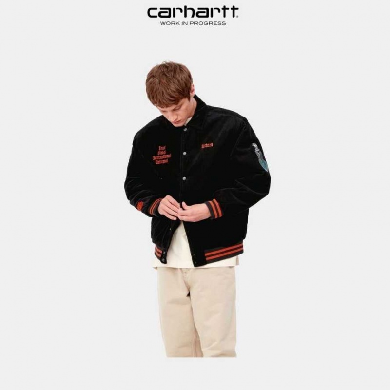 Noir Carhartt Wip Letterman Jacket - Danmark TDF-8002891