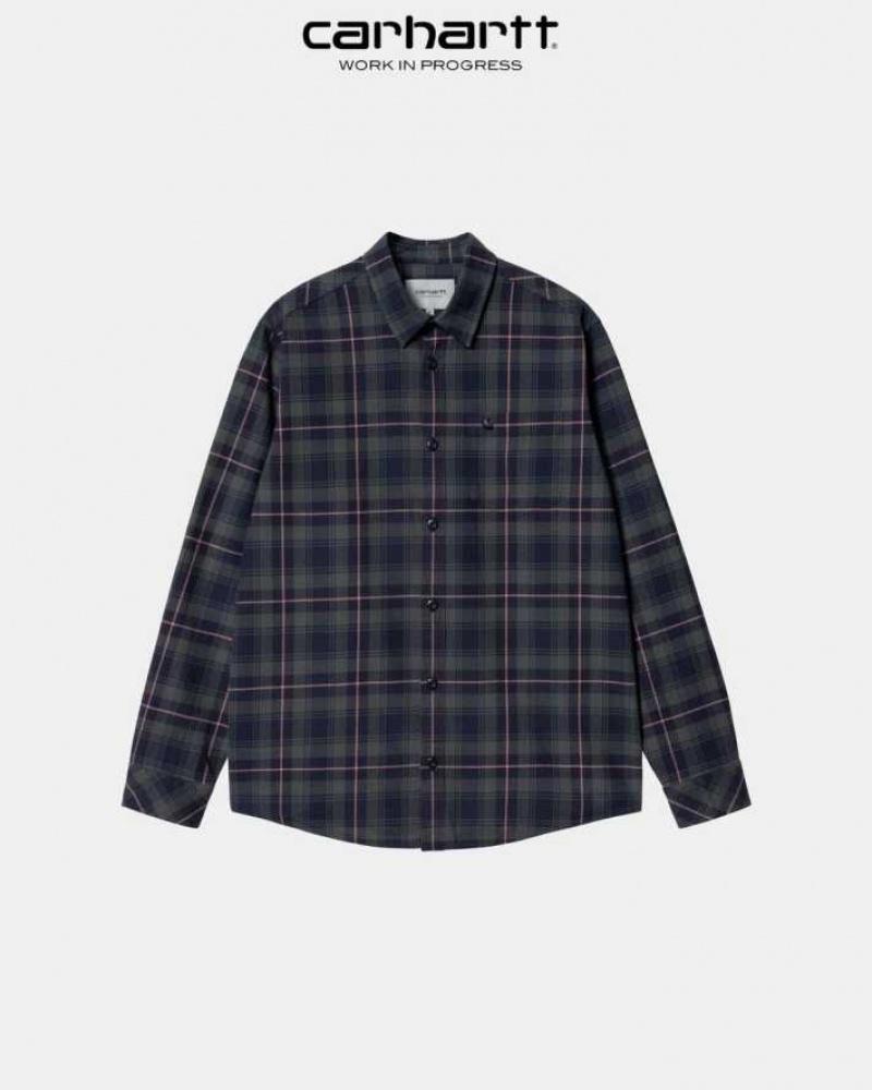 Bleu Marine Foncé Carhartt Wip Lermond Check Shirt Bleu Marine - Danmark LNQ-5207259