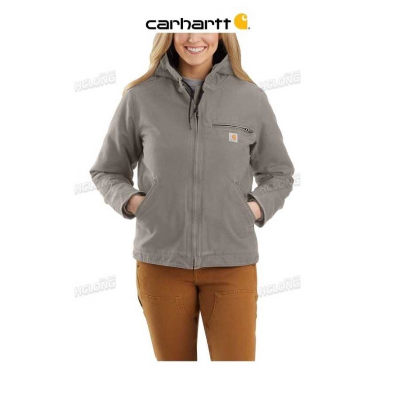 Taupe Gray Carhartt Loose Fit Washed Duck Sherpa Doublée Jacket - 3 Warmest Rating Taupe - Danmark VCN-9322219