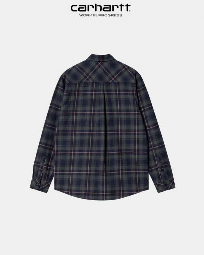 Bleu Marine Foncé Carhartt Wip Lermond Check Shirt Bleu Marine - Danmark LNQ-5207259