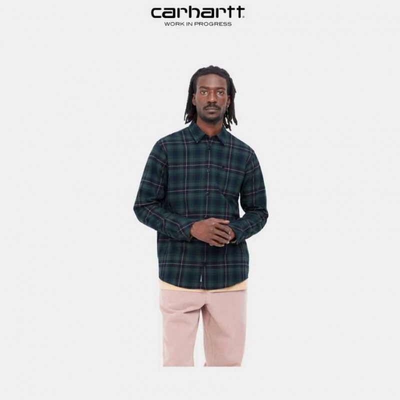 Bleu Marine Foncé Carhartt Wip Lermond Check Shirt Bleu Marine - Danmark LNQ-5207259