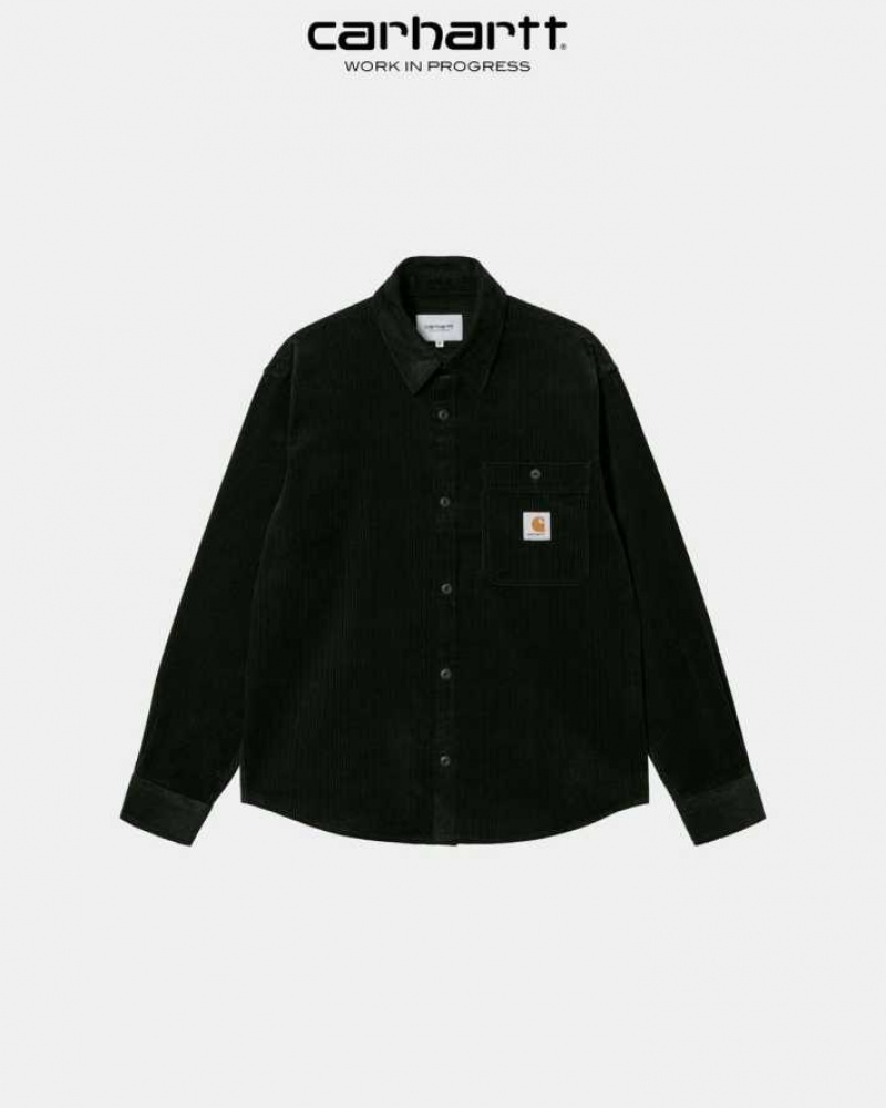 Noir Carhartt Wip Flint Shirt - Danmark JAR-8079517