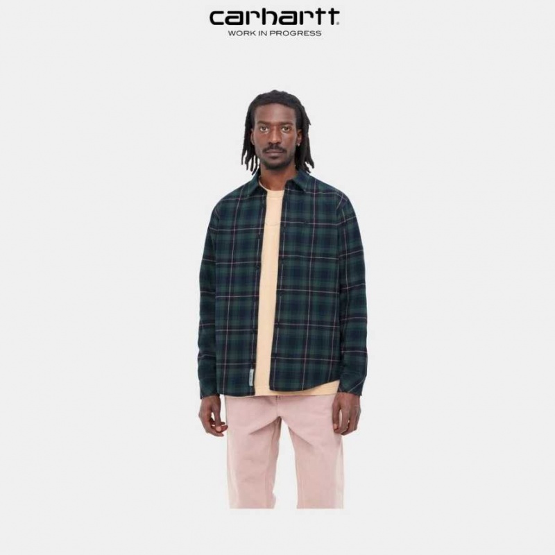 Bleu Marine Foncé Carhartt Wip Lermond Check Shirt Bleu Marine - Danmark LNQ-5207259