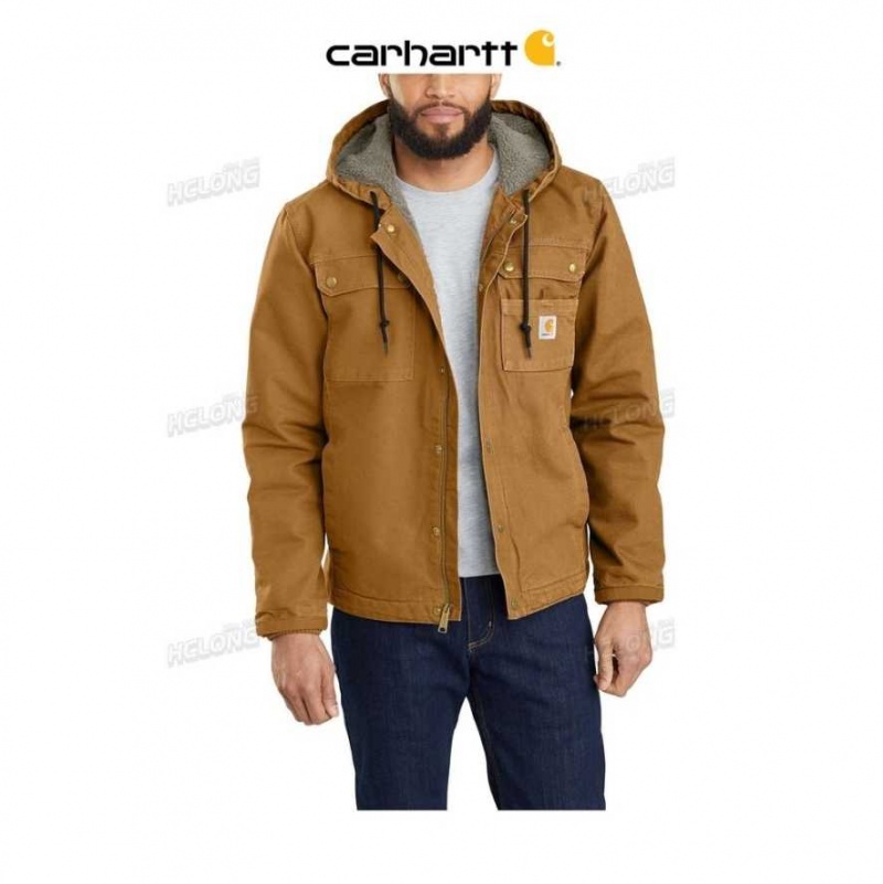 Marron Carhartt Relaxed Fit Washed Duck Sherpa-Doublée Utility Jacket - Danmark BQF-5558422