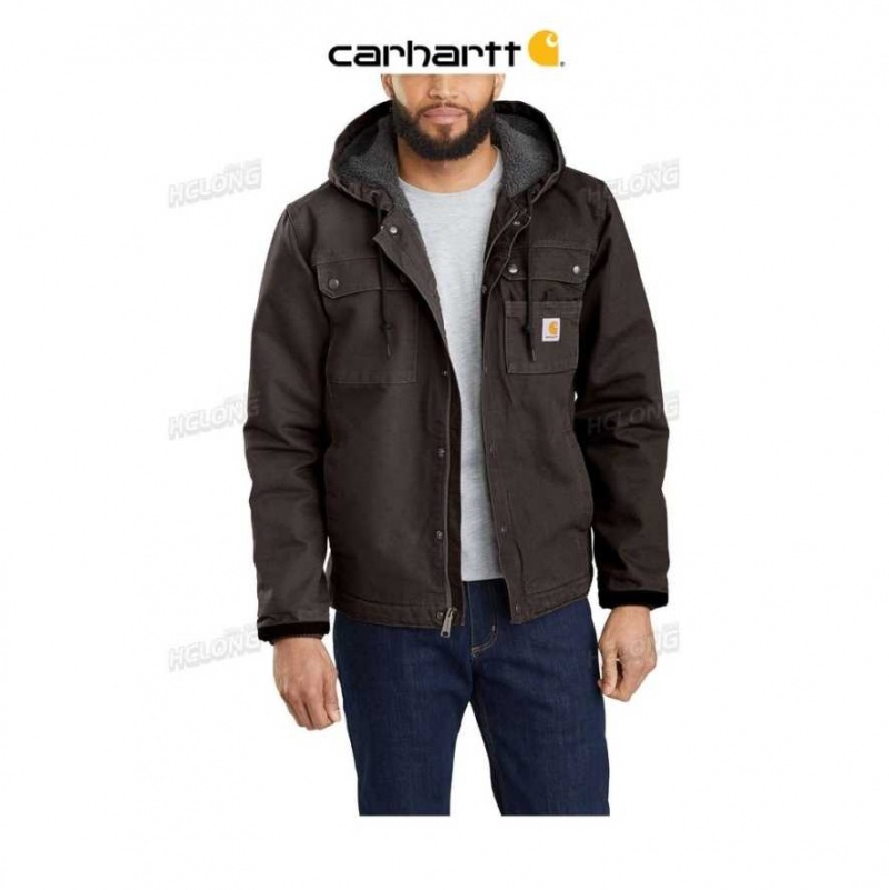 Marron Foncé Carhartt Relaxed Fit Washed Duck Sherpa-Doublée Utility Jacket Marron - Danmark JQU-9179262