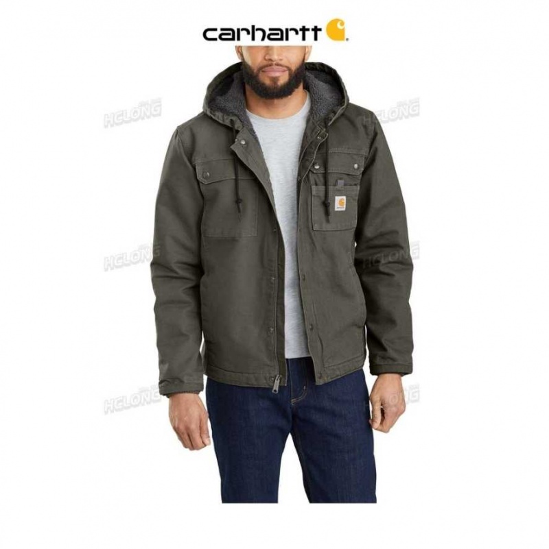 Moss Carhartt Relaxed Fit Washed Duck Sherpa-Doublée Utility Jacket - Danmark TTC-2542559