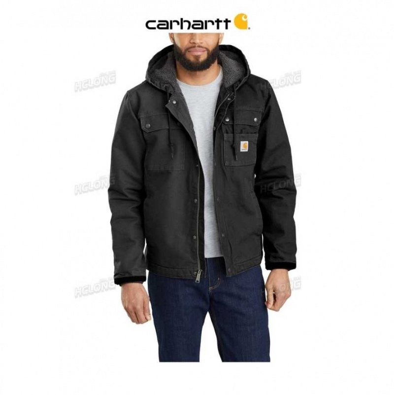 Noir Carhartt Relaxed Fit Washed Duck Sherpa-Doublée Utility Jacket - Danmark TLM-9821316