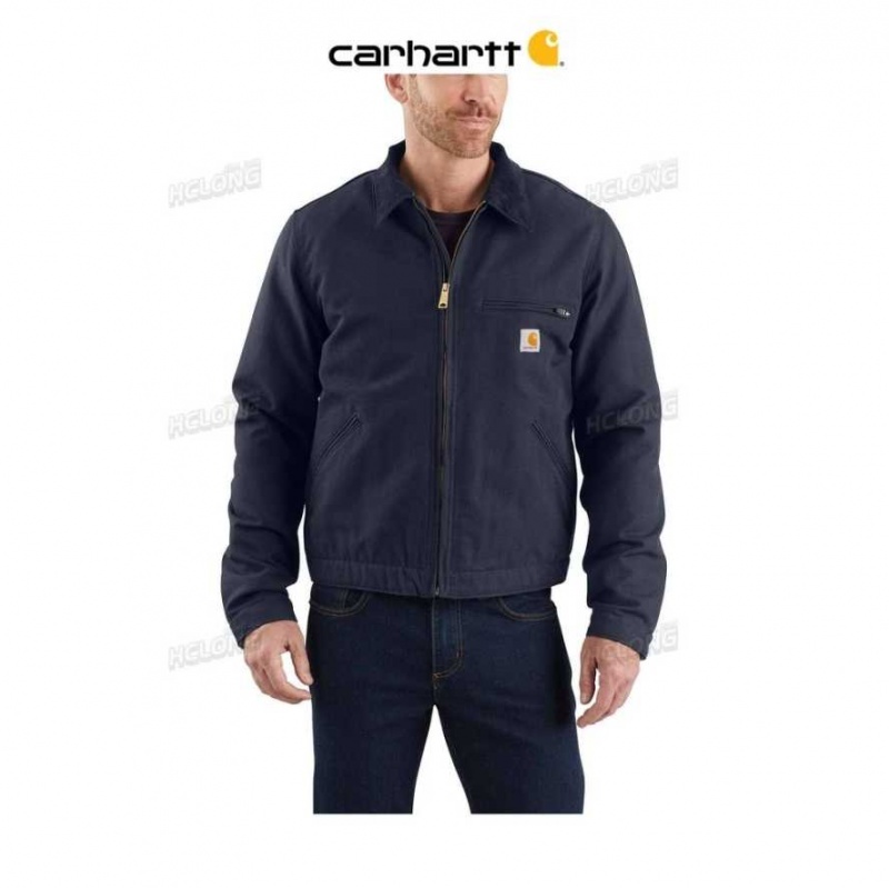 Bleu Marine Carhartt Relaxed Fit Duck Blanket-Doublée Detroit Jacket Bleu - Danmark HUF-5119152