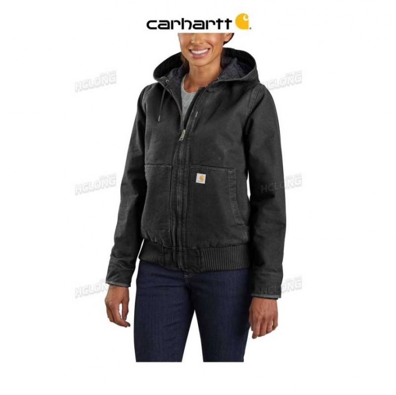 Noir Carhartt Loose Fit Washed Duck Insulated Active Jacket - 3 Warmest Rating - Danmark IEJ-2678961