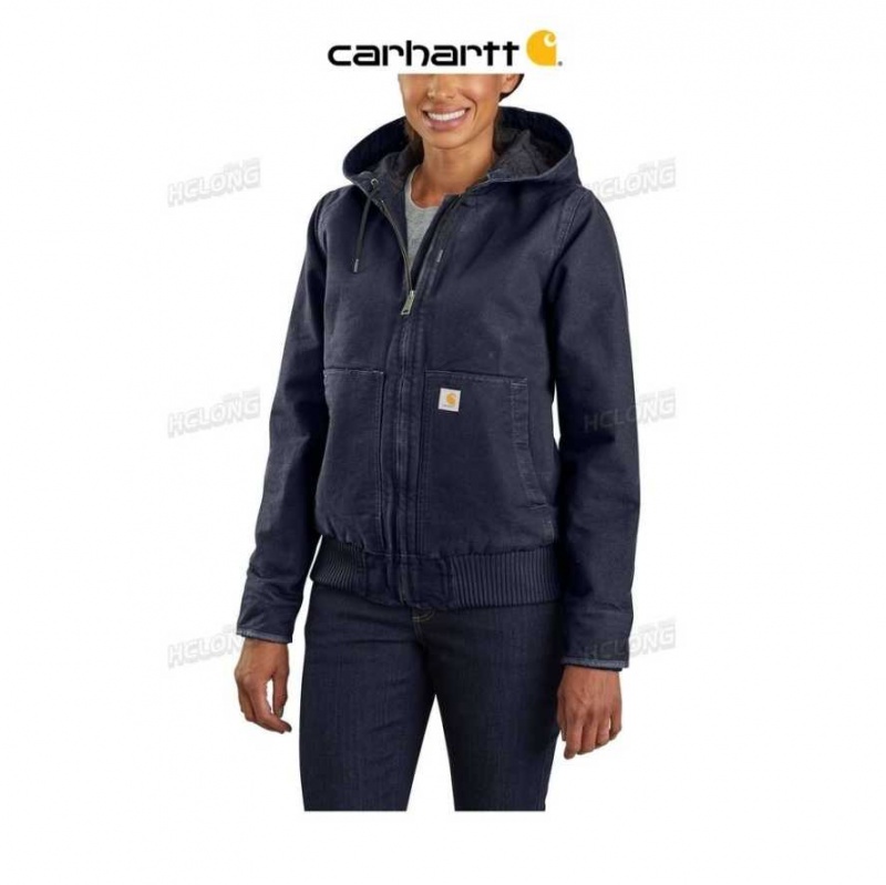 Bleu Marine Carhartt Loose Fit Washed Duck Insulated Active Jac - 3 Warmest Rating Bleu - Danmark YCB-3892467