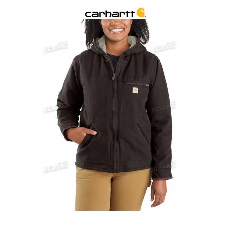 Marron Foncé Carhartt Loose Fit Washed Duck Sherpa Doublée Jacket - 3 Warmest Rating Marron - Danmark LYO-2167244